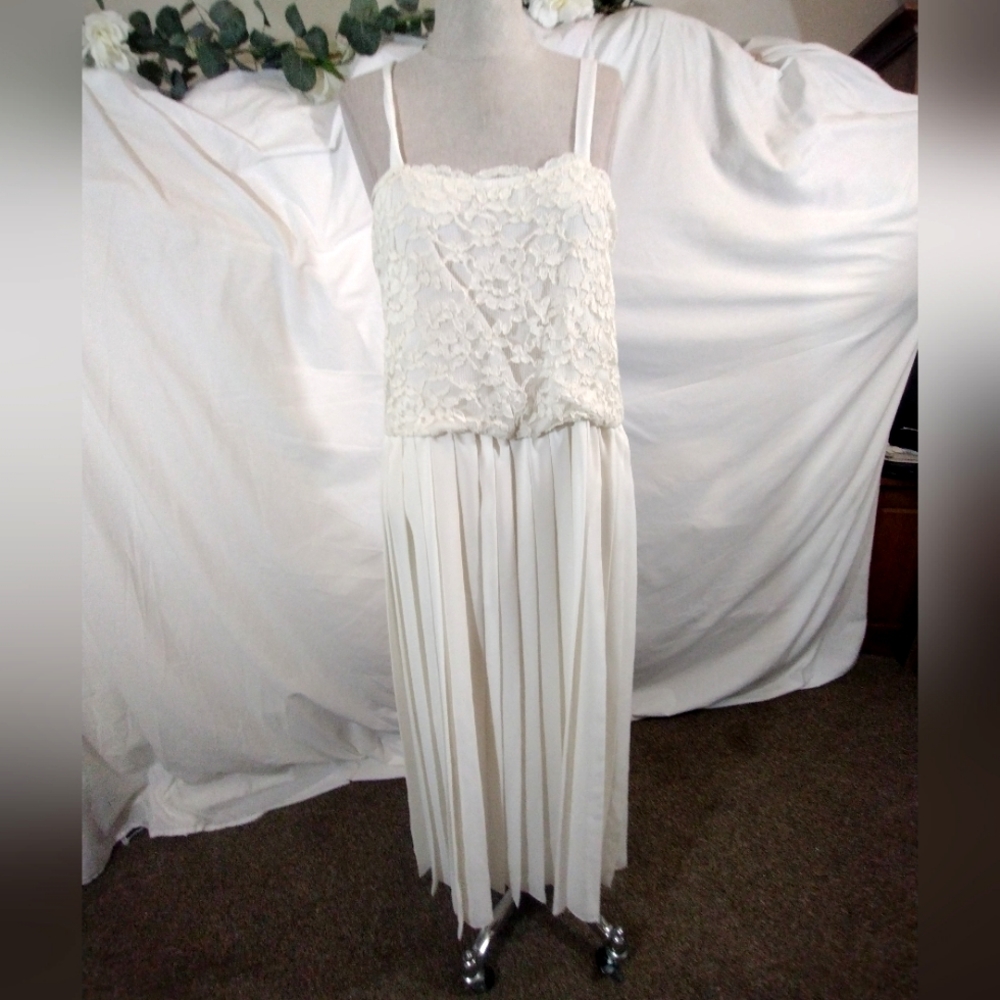 Midi Dress+Jacket, Vintage Open Crop, Long Sleeve, Ivory, Lace, Pleats, Straps,8 - Picture 8 of 16